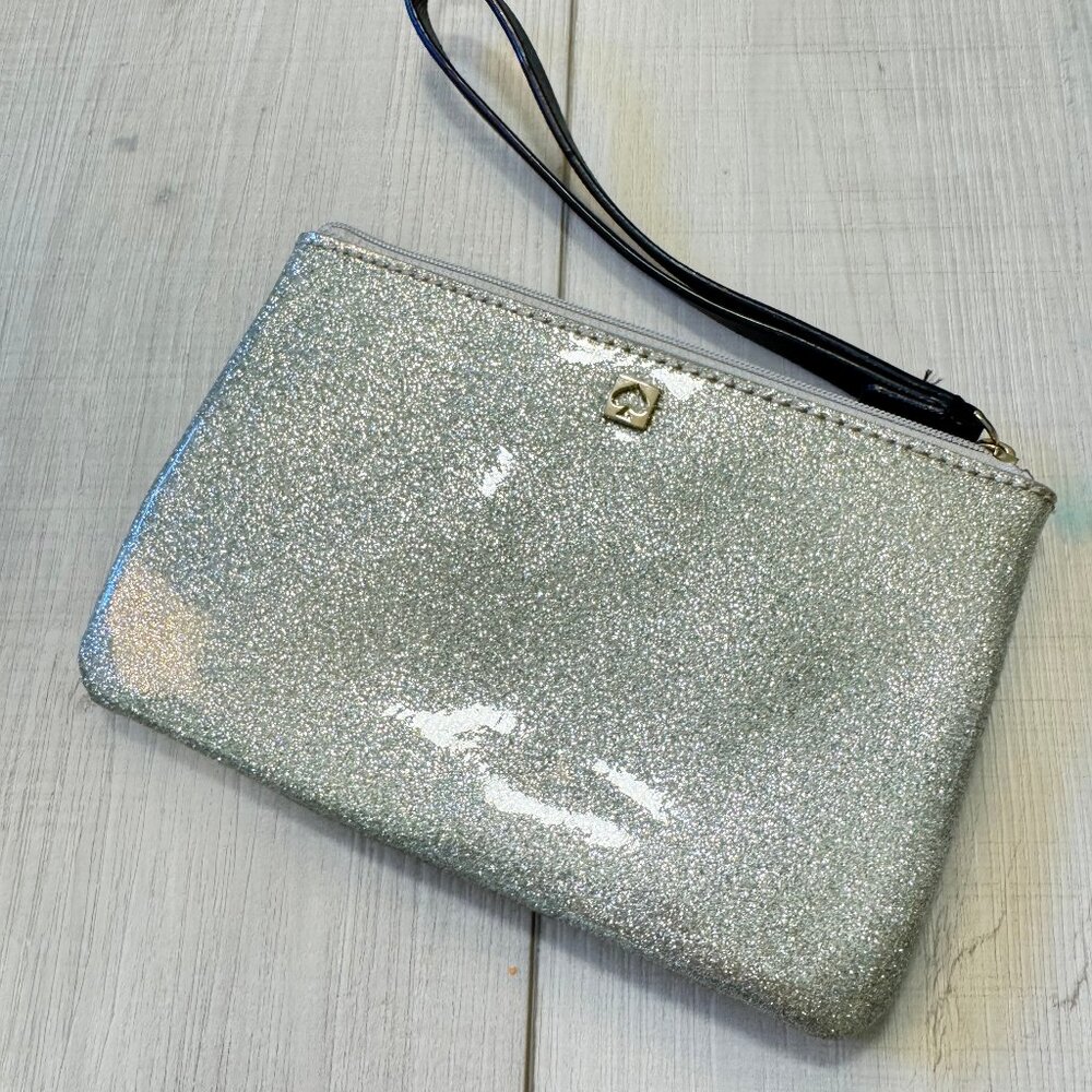 kate spade Silver Glitter Wristlet Clutch